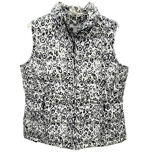 Charter Club‎ Petites Black Gray Cheetah Quilted Puffy Women's Vest - Picture 1 of 13